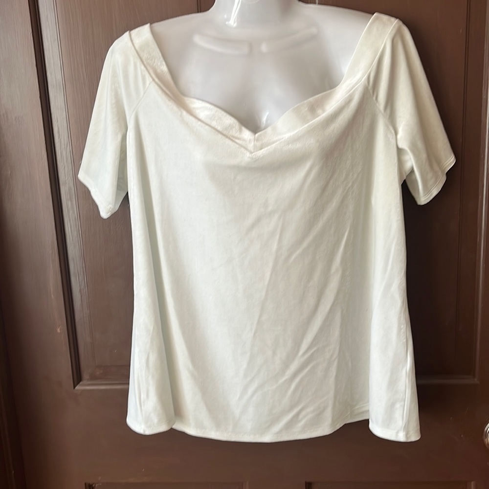 Modcloth Cream stretch velvet off-shoulder top 2X